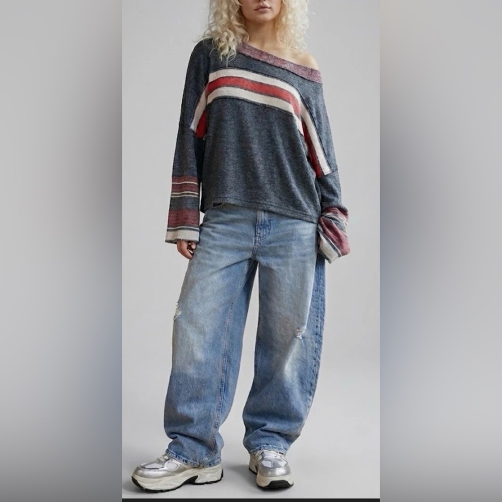 EUC Free People Oversized Cooper Stripe Long Sleeve T-shirt S/P